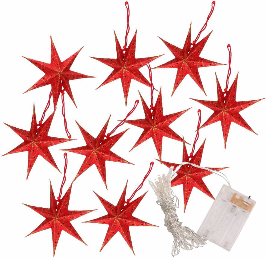 Merkloos Kerstverlichting op batterijen lichtsnoer met rode papieren sterren 250 cm Lichtsnoeren