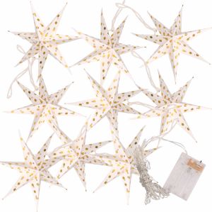 Merkloos Kerstverlichting op batterijen lichtsnoer met witte papieren sterren 250 cm Snoer met verlichte sterren verlichting Lichtsnoeren