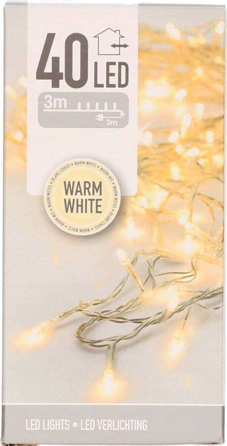 Merkloos Kerstverlichting transparant snoer met 40 lampjes warm wit 300 cm Kerstverlichting kerstboom