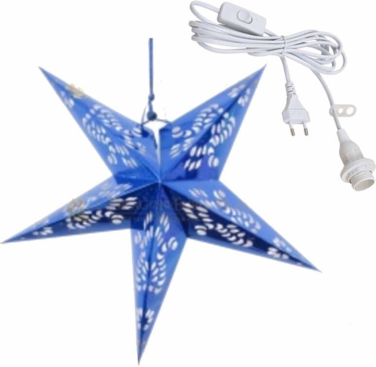 Merkloos Kerstversiering blauwe kerststerren 60 cm inclusief lichtkabel Verlichte kerststerren Kerstdecoratie Kerststerren