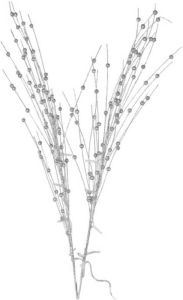 Merkloos Kerstversiering glitter tak zilver 76 cm decoratie kunstbloemen kunsttakken met warm witte LED lichtjes Decoratieve ta