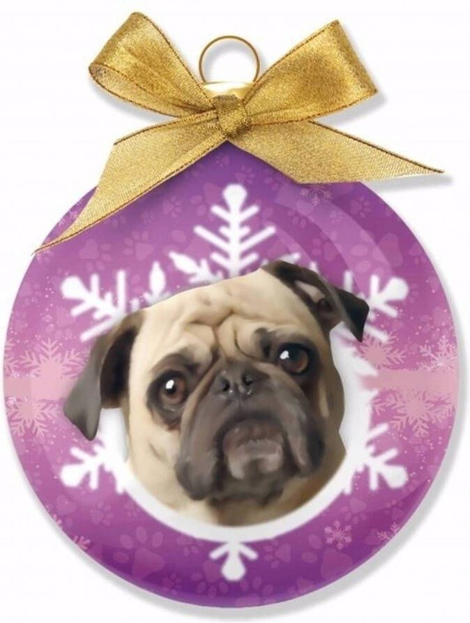 Merkloos Kerstversiering honden kerstballen Mopshonden 8 cm Kerstbal