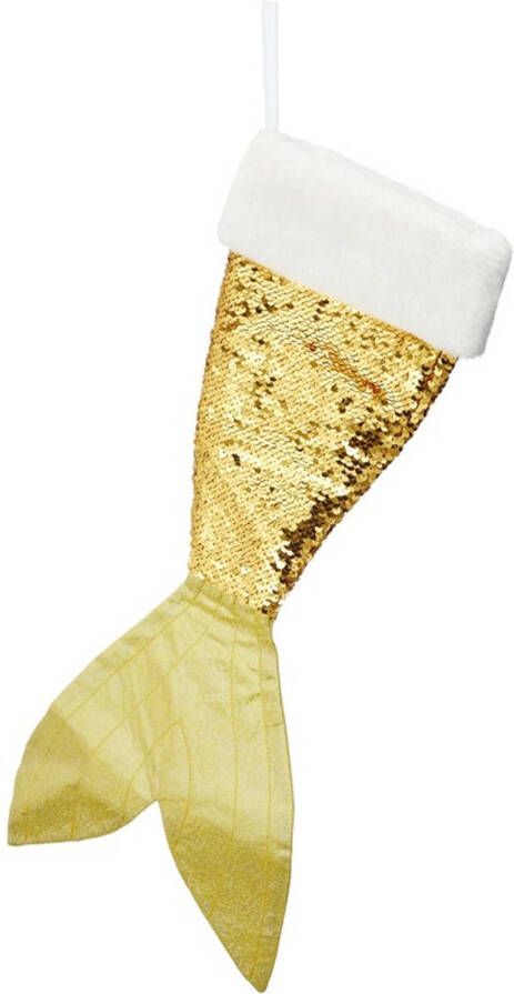 Merkloos Kerstversiering kerstsok zeemeerminnen staart goud wit 45 cm Kerstsokken