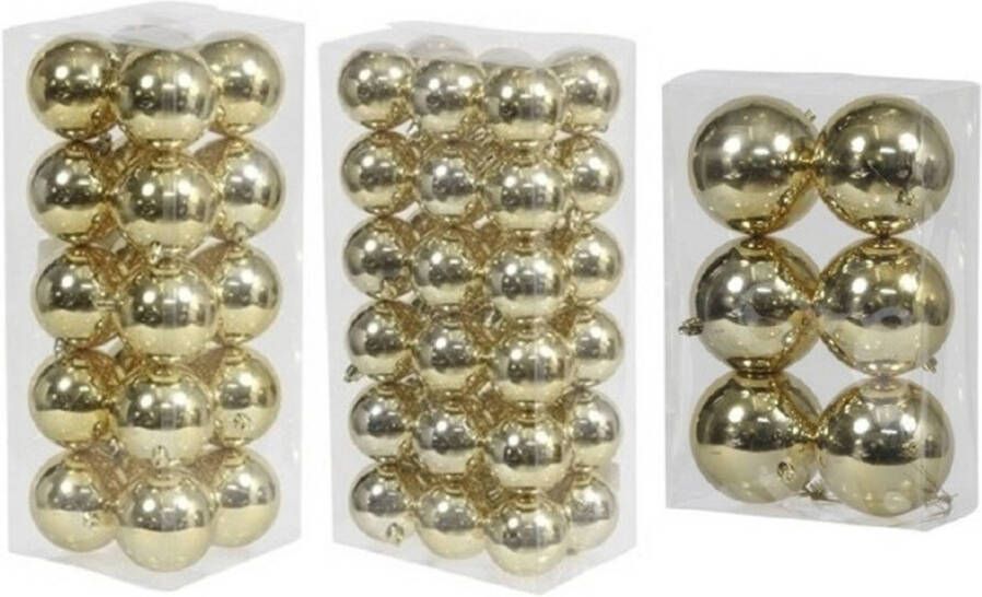 Merkloos Kerstversiering kunststof kerstballen goud 6-8-10 cm pakket van 62x stuks Kerstbal