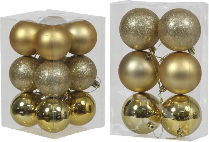 Merkloos Kerstversiering kunststof kerstballen goud 6 en 8 cm pakket van 36x stuks Kerstbal