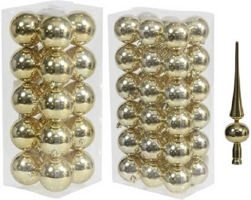 Merkloos Kerstversiering kunststof kerstballen met piek goud 6 en 8 cm pakket van 57x stuks Kerstbal