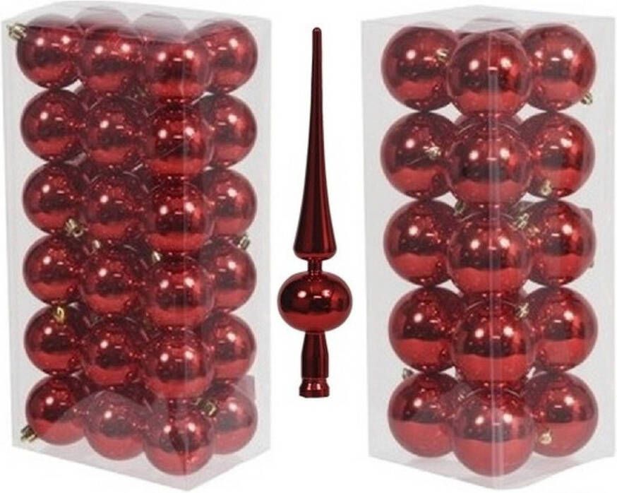 Merkloos Kerstversiering kunststof kerstballen met piek rood 6 en 8 cm pakket van 57x stuks Kerstbal
