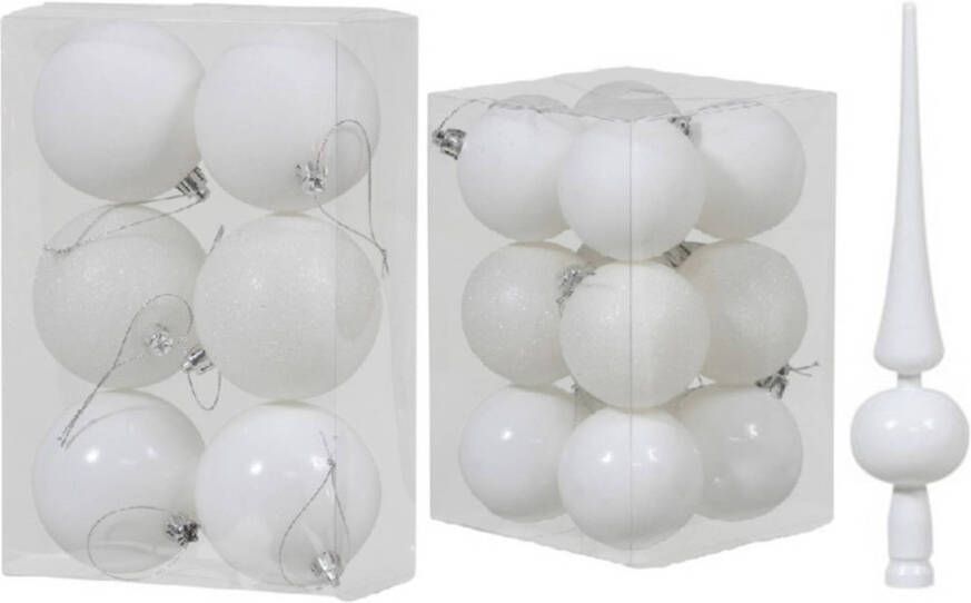 Merkloos Kerstversiering kunststof kerstballen met piek wit 6 en 8 cm pakket van 37x stuks Kerstbal