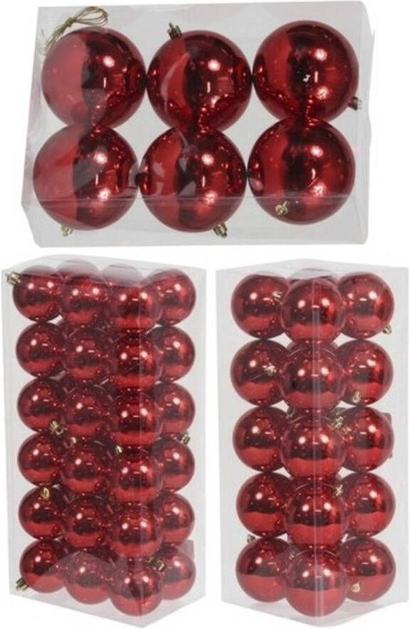 Merkloos Kerstversiering kunststof kerstballen rood 6-8-10 cm pakket van 62x stuks Kerstbal