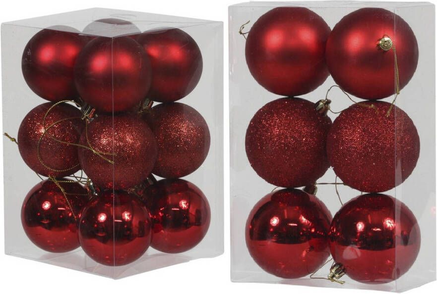 Merkloos Kerstversiering kunststof kerstballen rood 6 en 8 cm pakket van 36x stuks Kerstbal