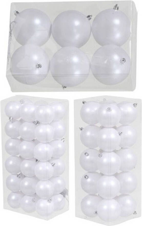 Merkloos Kerstversiering kunststof kerstballen wit 6-8-10 cm pakket van 62x stuks Kerstbal