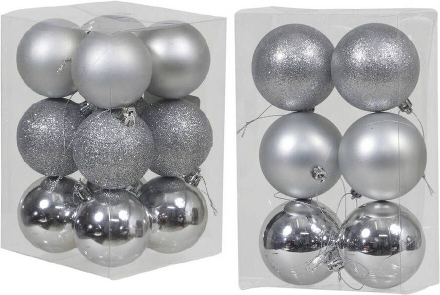 Merkloos Kerstversiering kunststof kerstballen zilver 6 en 8 cm pakket van 36x stuks Kerstbal
