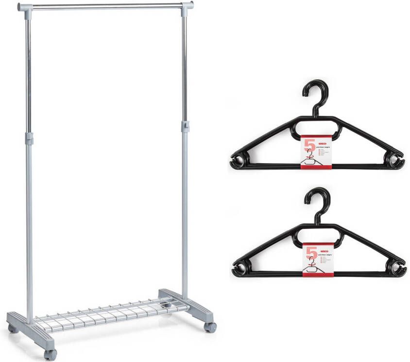 Merkloos Kledingrek met kleding hangers enkele stang kunststof grijs 83 x 43 x 170 cm Kledingrekken
