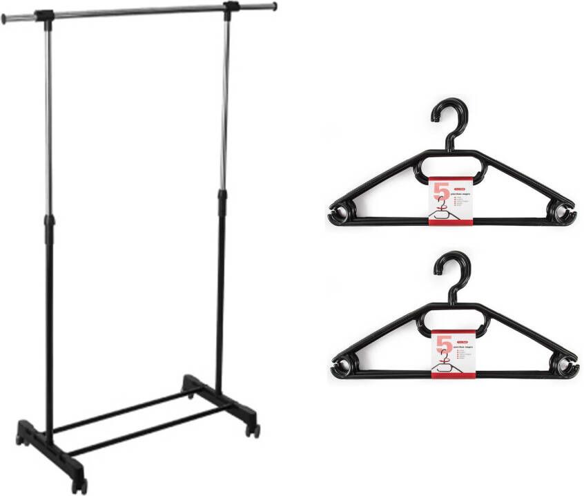 Merkloos Kledingrek met kleding hangers enkele stang kunststof zwart 120 x 42 x 165 cm Kledingrekken