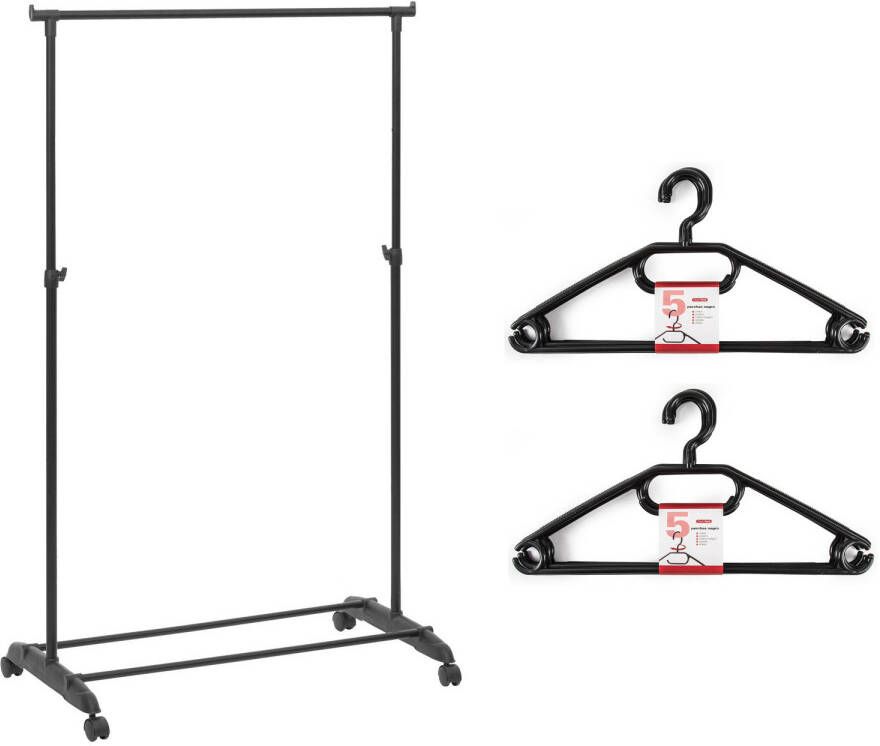 Merkloos Kledingrek met kleding hangers enkele stang kunststof zwart 80 x 42 x 160 cm Kledingrekken