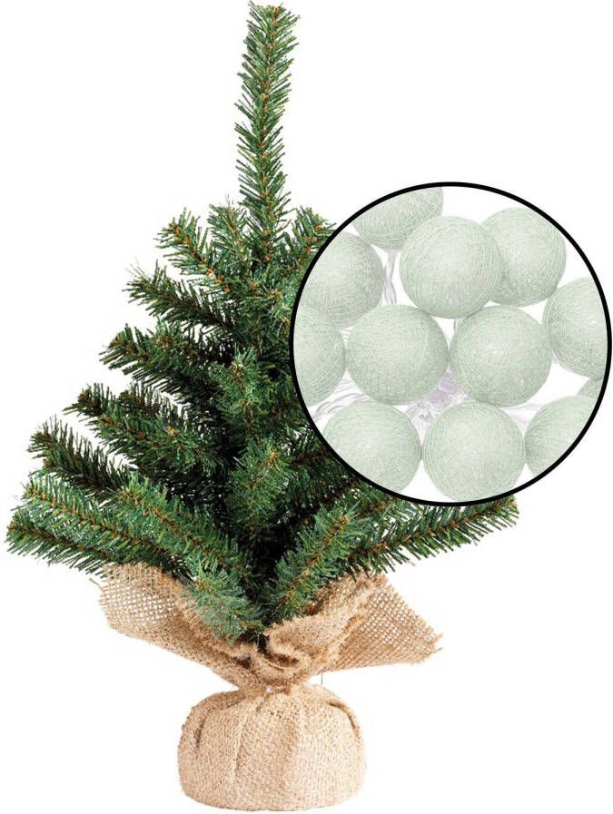 Merkloos Kleine kunst kerstboom H45 cm- incl. lichtsnoer met balletjes lichtgroen Kunstkerstboom