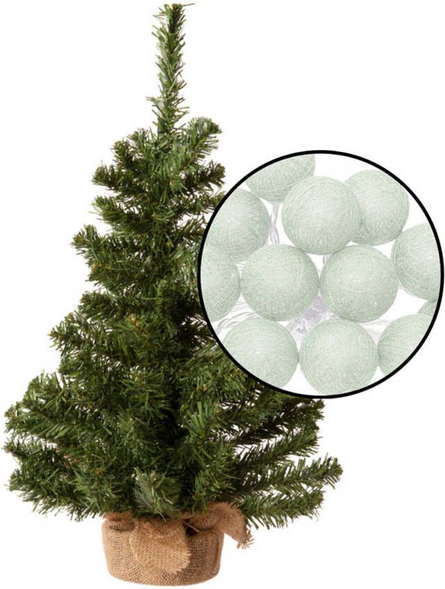 Merkloos Kleine kunst kerstboom H60 cm- incl. lichtsnoer met balletjes lichtgroen Kunstkerstboom