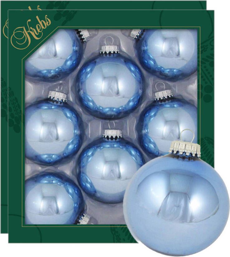 Merkloos Krebs kerstballen 16x stuks lichtblauw glas 7 cm glans Kerstbal