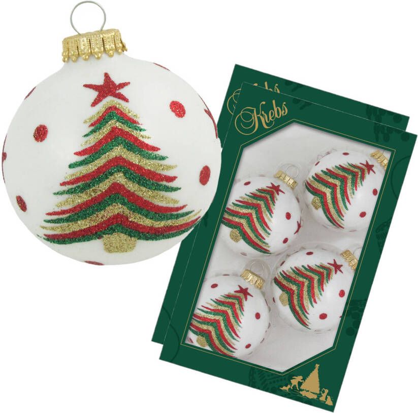 Merkloos Krebs kerstballen 16x stuks wit met kerstboom glas 7 cm Kerstbal