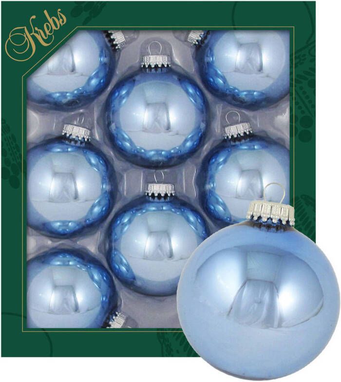 Merkloos Krebs kerstballen 8x stuks lichtblauw glas 7 cm glans Kerstbal