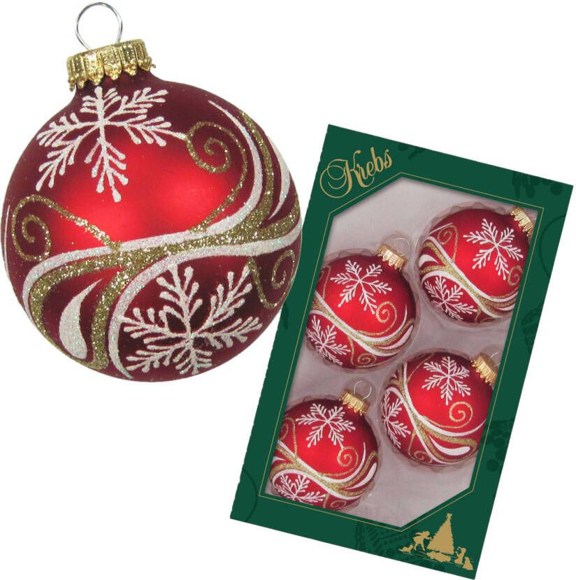 Merkloos Krebs luxe gedecoreerde kerstballen 4x stuks rood 7 cm Kerstbal