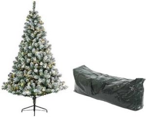 Merkloos Kerst kunstboom Imperial Pine 180 cm besneeuwd met lichtjes en opbergzak Kunstkerstboom