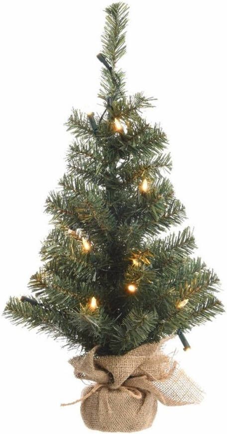 Merkloos Kunst kerstboom groen met warm witte verlichting 60 cm
