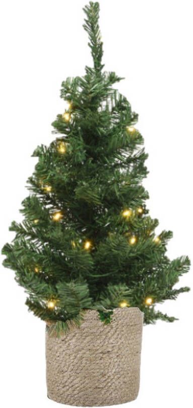 Merkloos Kunst kerstboom kunstboom 75 cm met verlichting inclusief naturel jute pot Kunstkerstboom