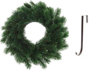Merkloos Kunst kerstkrans groen 35 cm met ijzeren hanger Kerstkransen