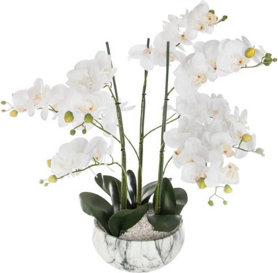 Merkloos Kunst orchidee in keramische pot met marmeren look H 65cm