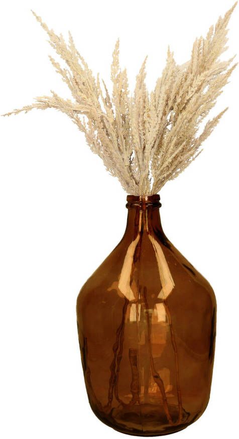 Merkloos Kunstbloemen bloemstuk pluimen boeket in flesvaas bruin 80 cm hoog Vazen