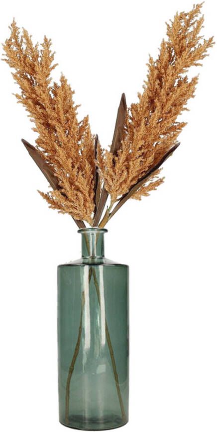 Merkloos Kunstbloemen bloemstuk pluimen boeket in flesvaas terra bruin 88 cm hoog Vazen