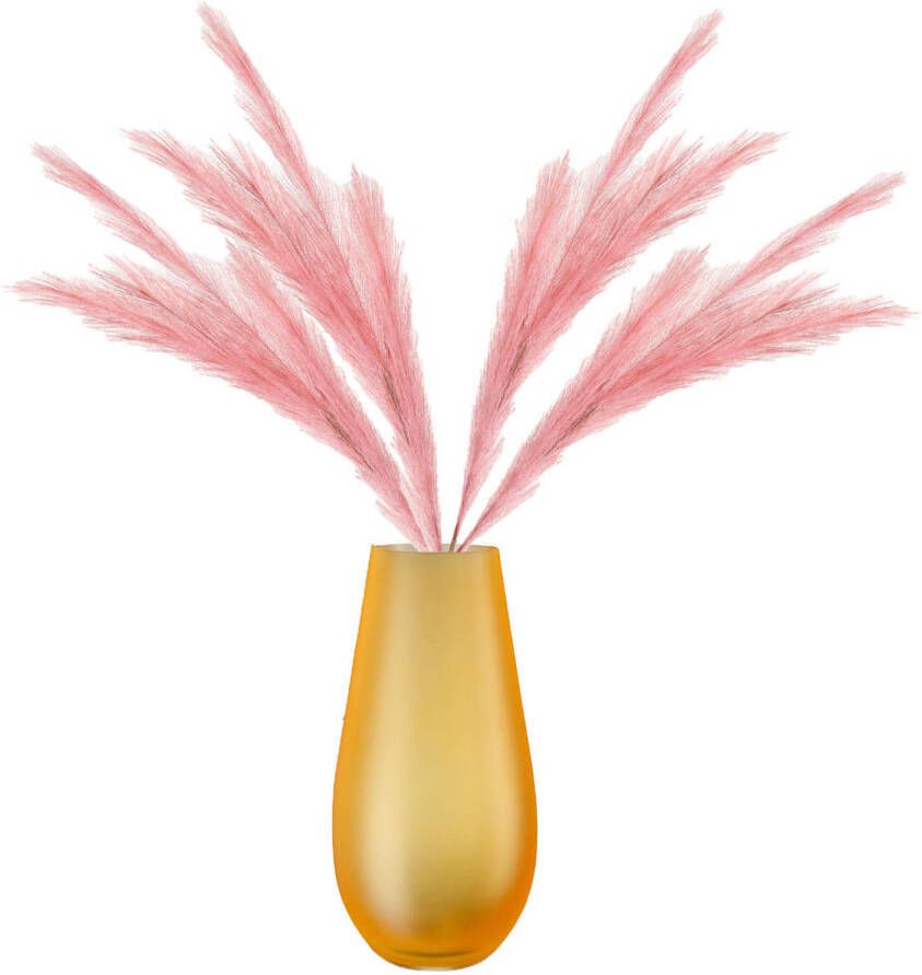 Merkloos Kunstbloemen bloemstuk pluimen boeket in vaas roze geel tinten 80 cm hoog Kunstbloemen