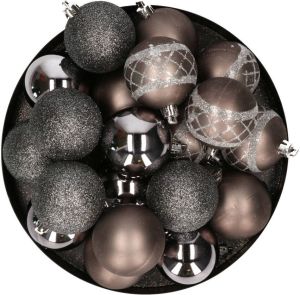 Merkloos Kunststof kerstballen 20x stuks donkere kleuren mix 6 cm Kerstbal