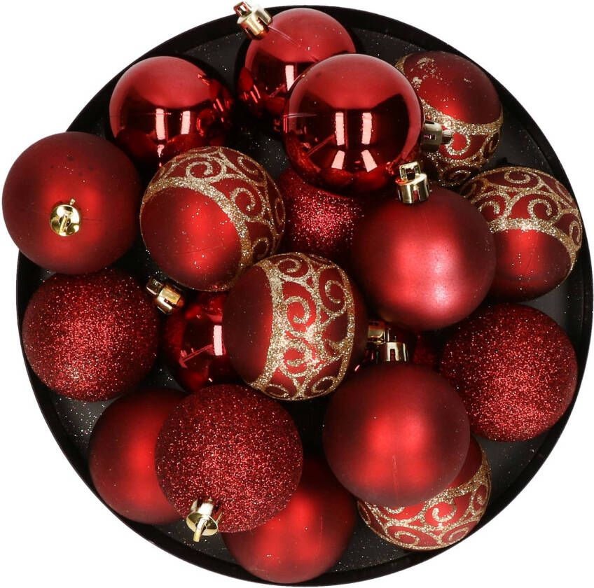 Merkloos Kunststof kerstballen 20x stuks rood mix 6 cm Kerstbal