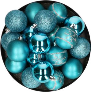 Merkloos Kunststof Kerstballen 20x Stuks Turquoise Blauw Mix 6 Cm Kerstbal