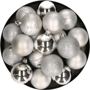 Merkloos Kunststof Kerstballen 20x Stuks Zilver Mix 6 Cm Kerstbal