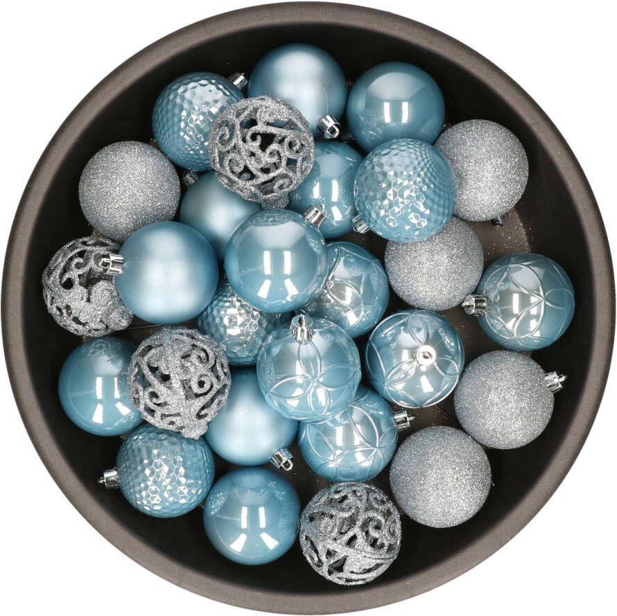 Merkloos Kunststof kerstballen 37x stuks baby blauw 6 cm Kerstbal
