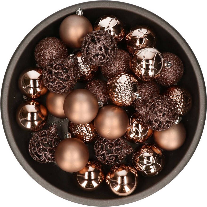 Merkloos Kunststof kerstballen 37x stuks bruin 6 cm Kerstbal