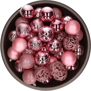 Merkloos Kunststof Kerstballen 37x Stuks Bubblegum Roze 6 Cm Kerstbal