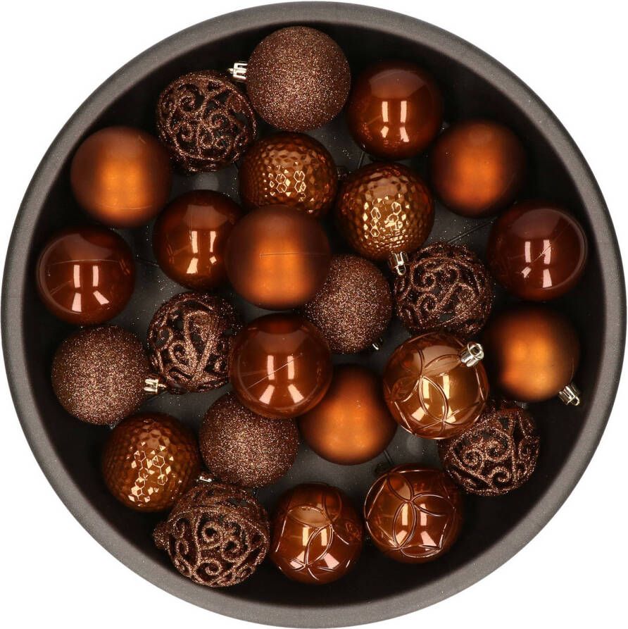 Merkloos Kunststof kerstballen 37x stuks herfst bruin 6 cm Kerstbal