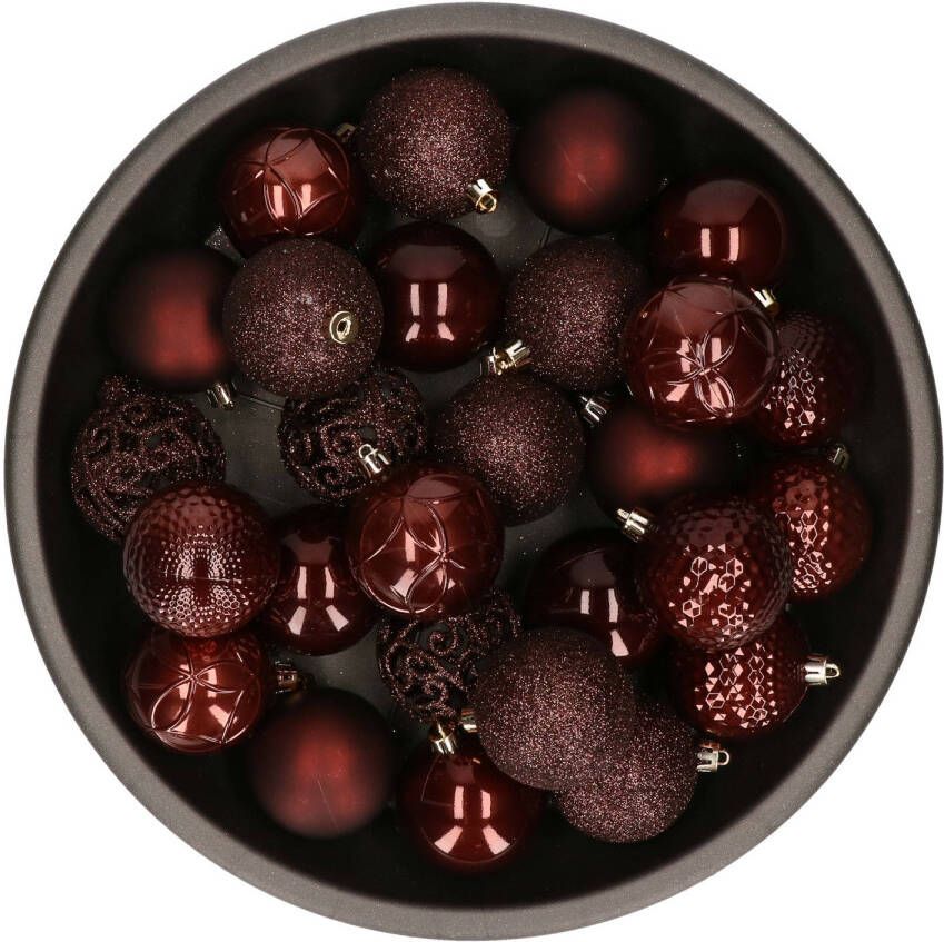Merkloos Kunststof kerstballen 37x stuks mahonie bruin 6 cm Kerstbal