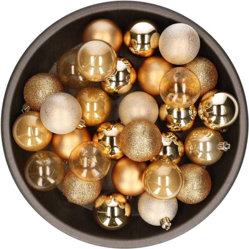 Merkloos Kunststof kerstballen 48x stuks goud 6 cm Kerstbal