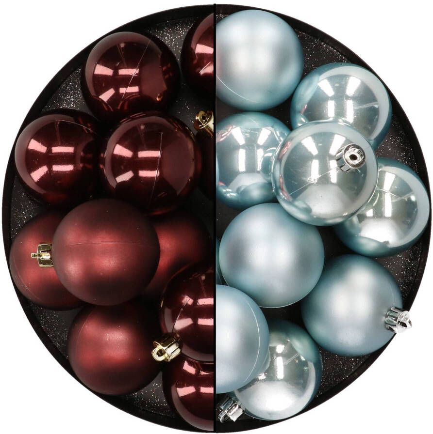Merkloos Kunststof kerstballen 6 cm 24x st bruin en lichtblauw Kerstbal