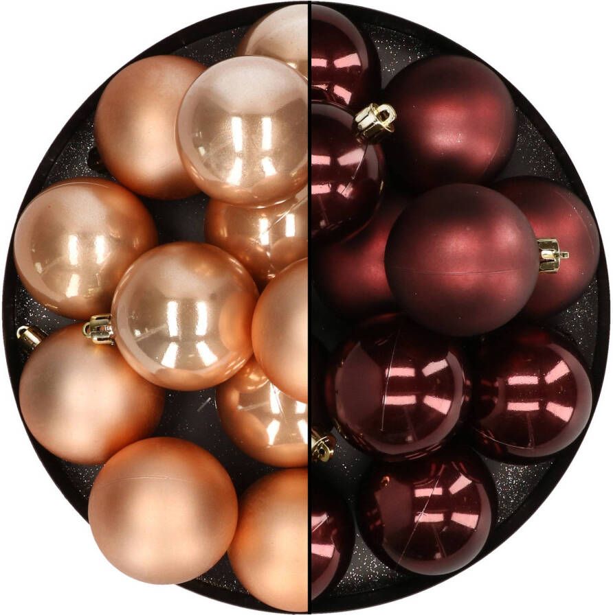 Merkloos Kunststof kerstballen 6 cm 24x stuks bruin Kerstbal