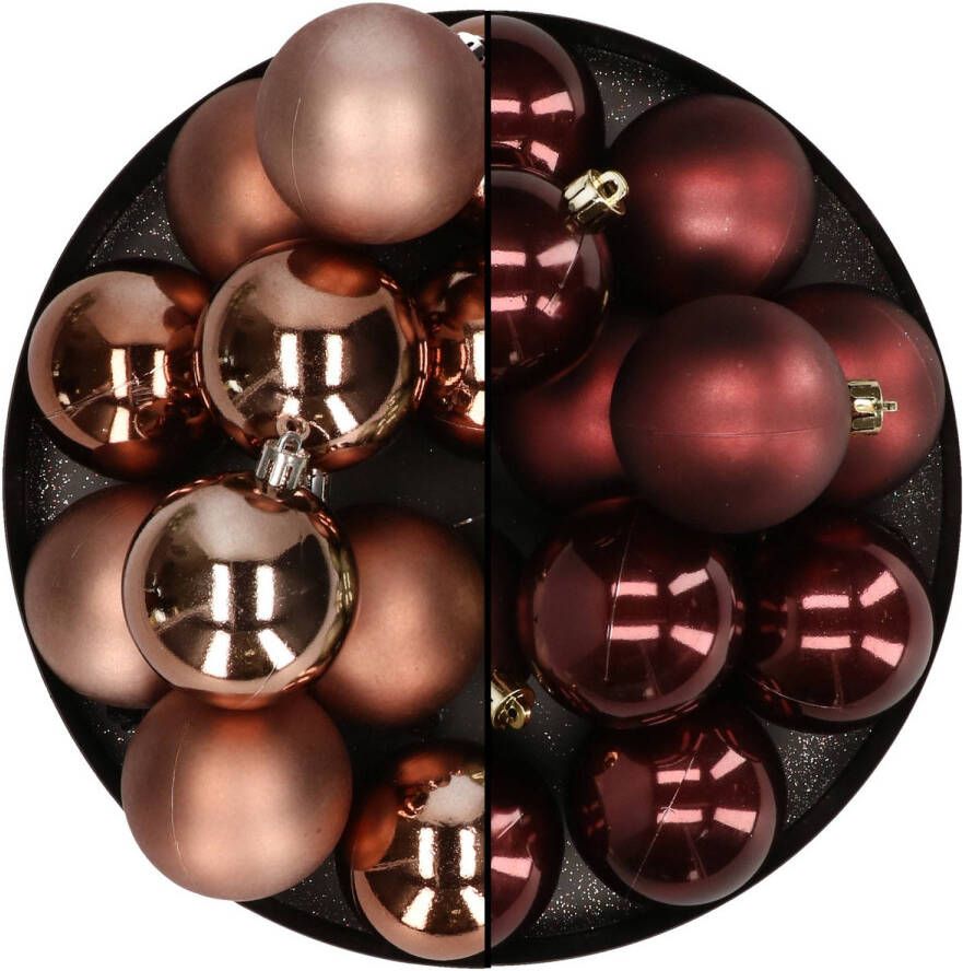 Merkloos Kunststof kerstballen 6 cm 24x stuks bruin tinten Kerstbal