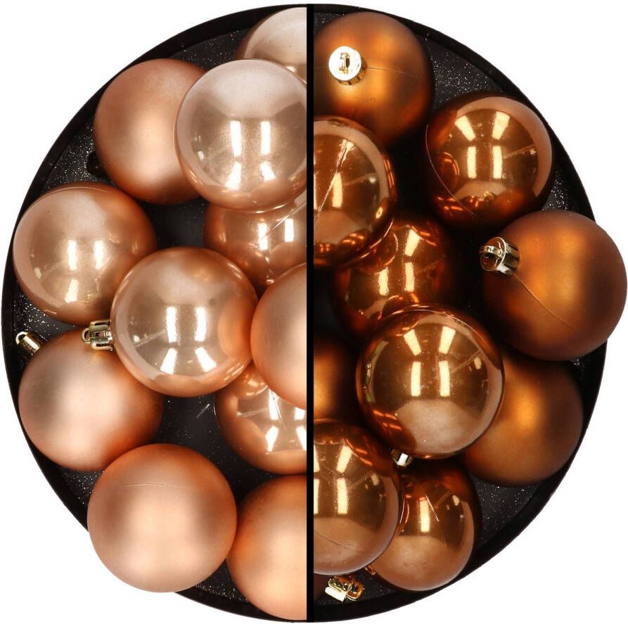 Merkloos Kunststof kerstballen 6 cm 24x stuks lichtbruin en bruin Kerstbal