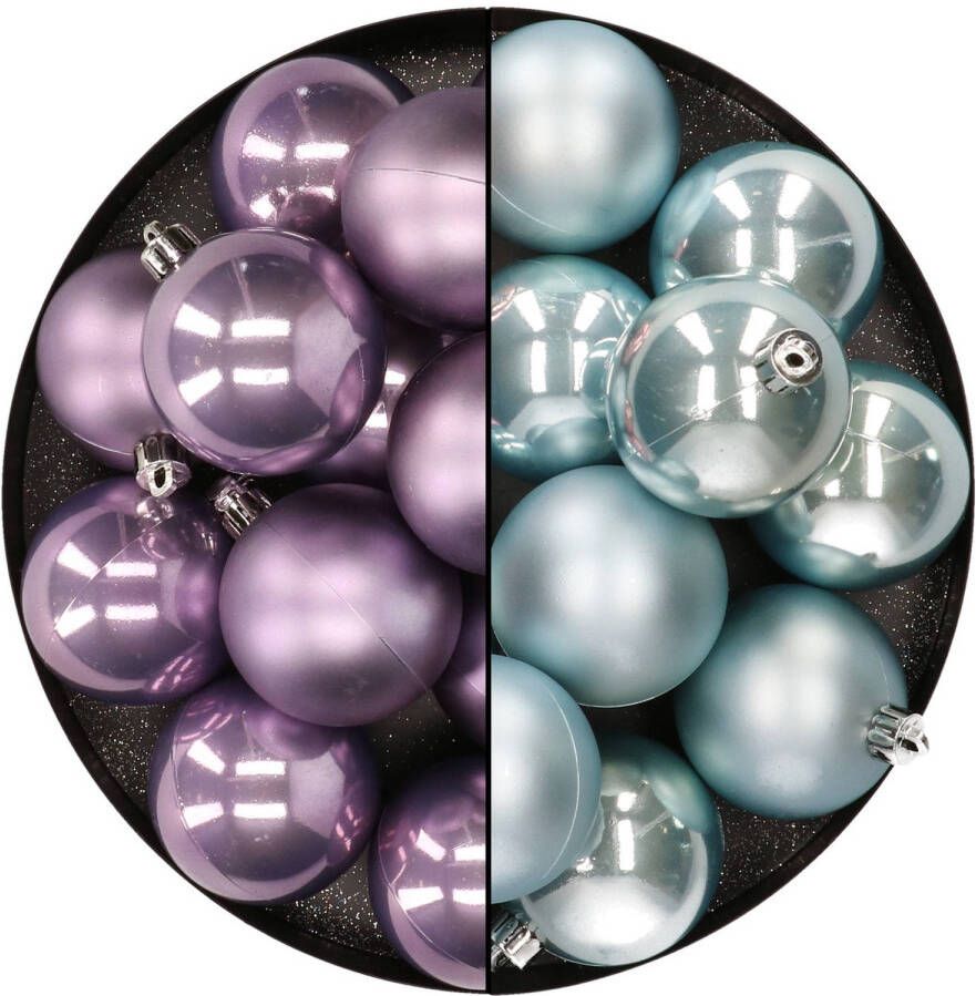 Merkloos Kunststof kerstballen 6 cm 24x stuks lila paars en lichtblauw Kerstbal