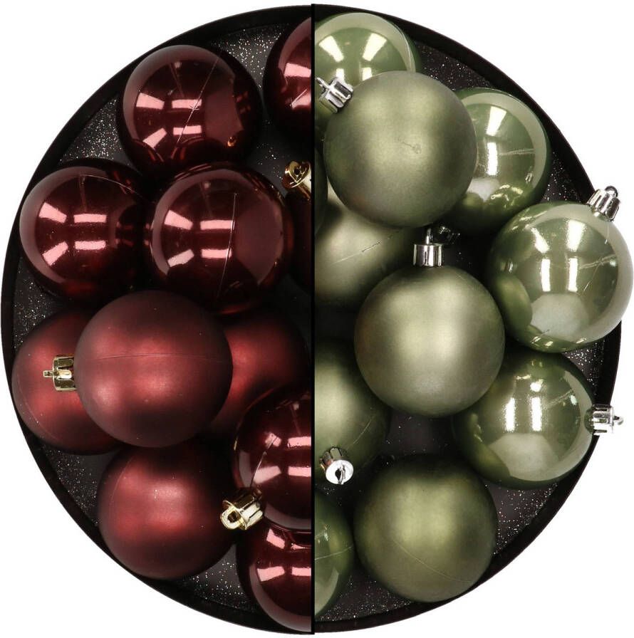 Merkloos Kunststof kerstballen 6 cm 24x stuks mahonie bruin en groen Kerstbal