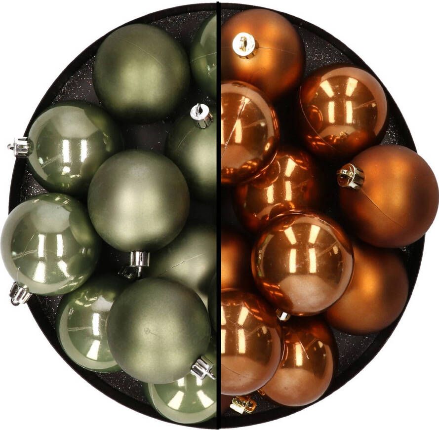 Merkloos Kunststof kerstballen 6 cm 24x stuks mosgroen en bruin Kerstbal